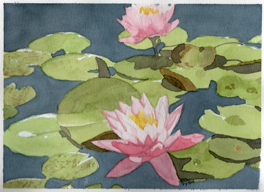 Water Lilies – 9x12 Original Watercolor Painting | Floral Lake Art on Cotton Paper
